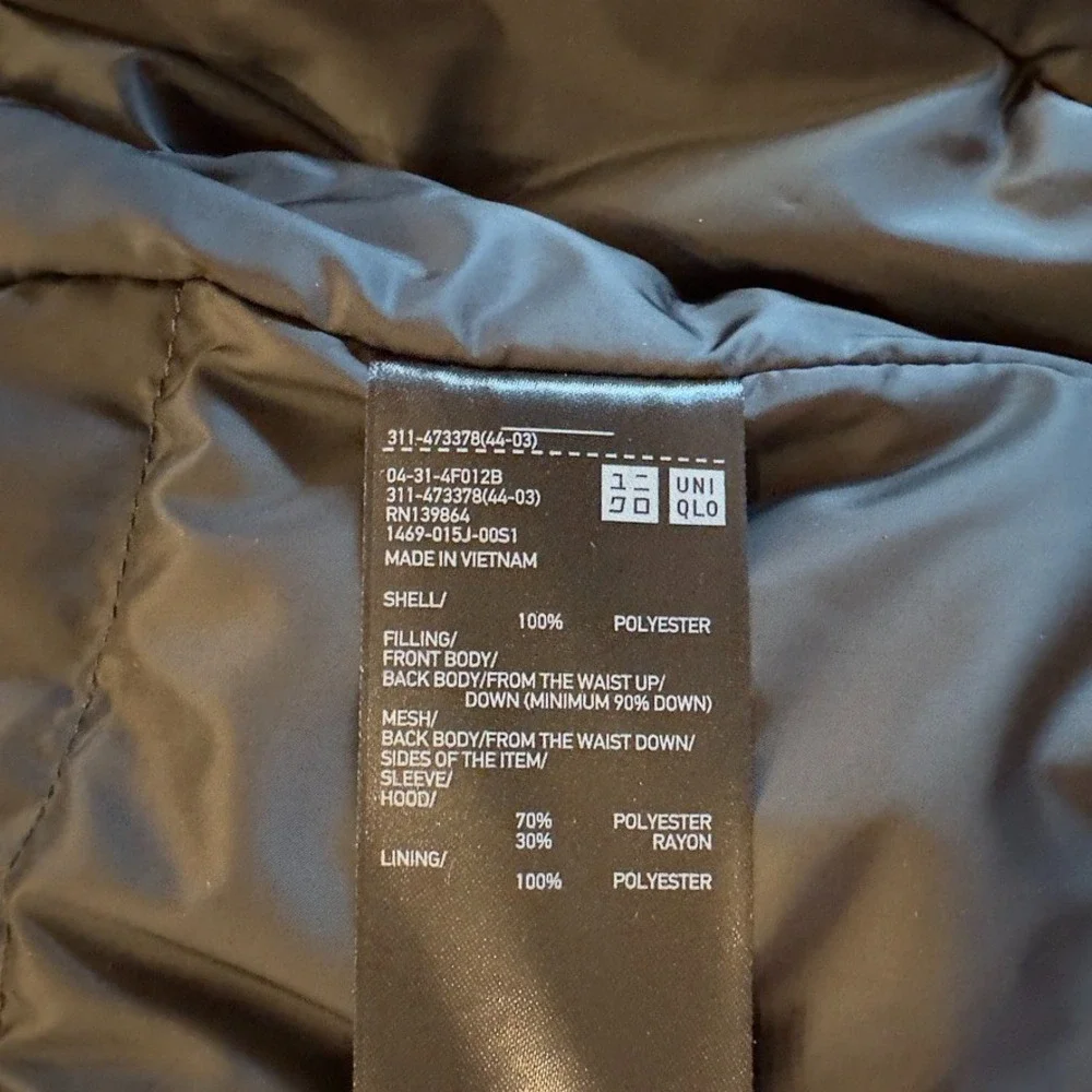 Mens Uniqlo Hybrid Down Water-repellent‎ Insulated Outerwear Jacket-Black-Size M